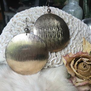 Gold Toned Extra Large Flat Circular Dangle Earrings